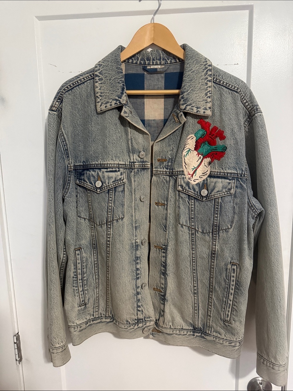 Gucci Light wash Denim Jacket with Red & Green Heart Patch